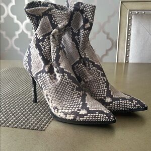Steve Madden Snake-Print Pointed Toe Stiletto Booties - Black & Cream